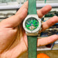 Hublot Style  Skeleton Dial Men's Watch with Green Leather Strap